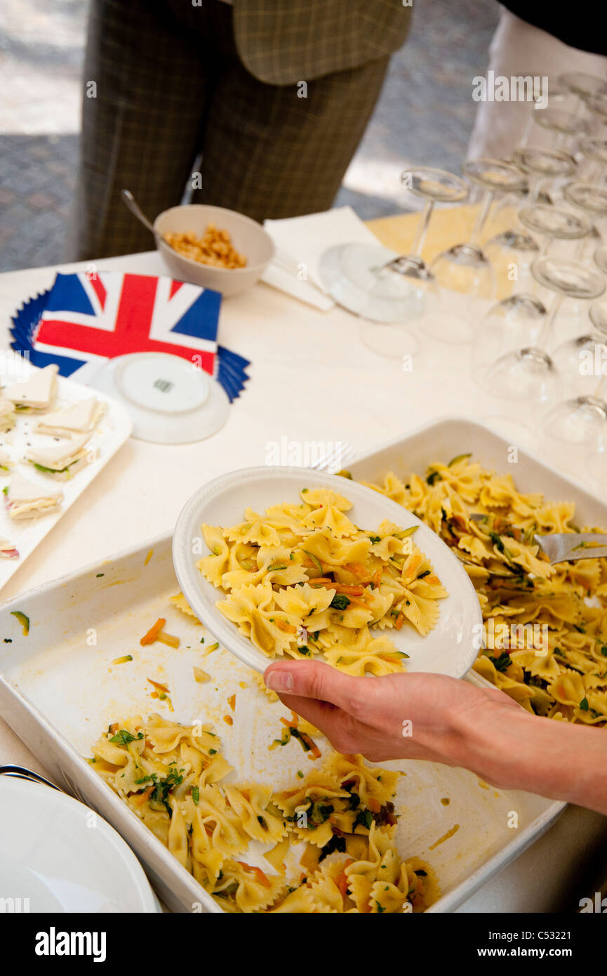 Tradition Italian food served for the members of the Association of the British expats in Italy after watching the Royal Wedding Stock Photo