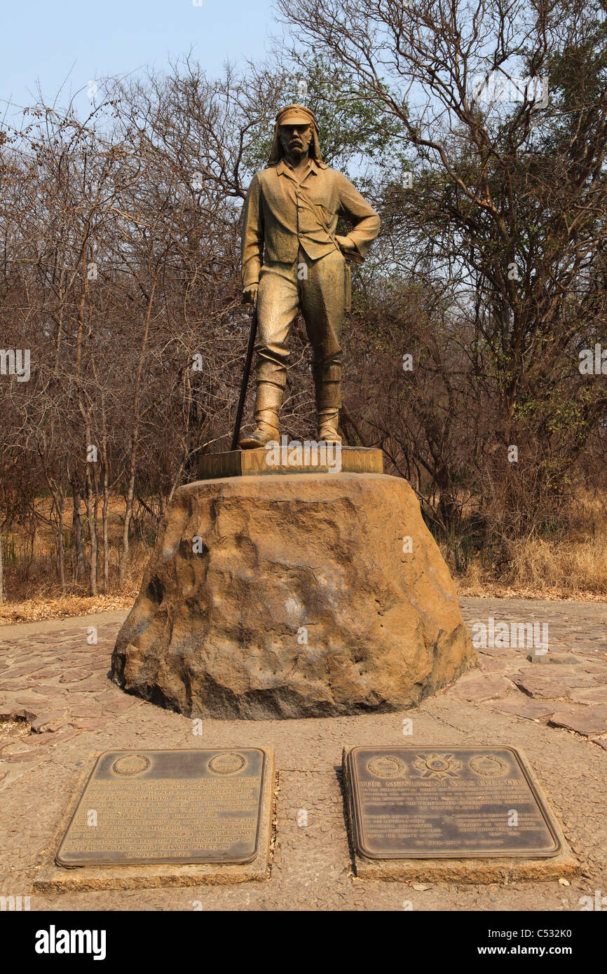 Statue in memory of Dr David Livingstone at the Victoria Falls in Zimbabwe, Africa. Stock Photo