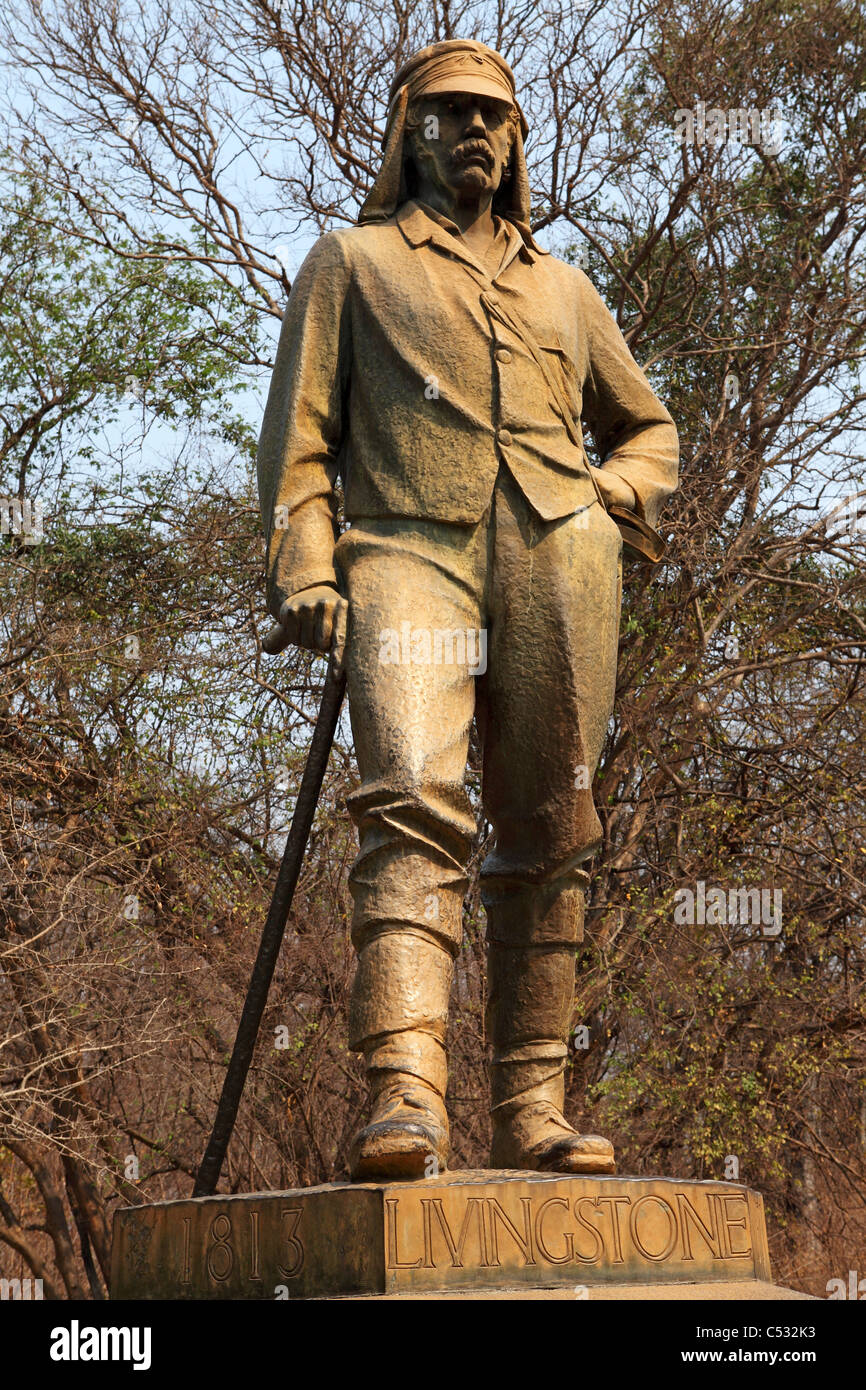 Statue in memory of Dr David Livingstone at the Victoria Falls in Zimbabwe, Africa. Stock Photo