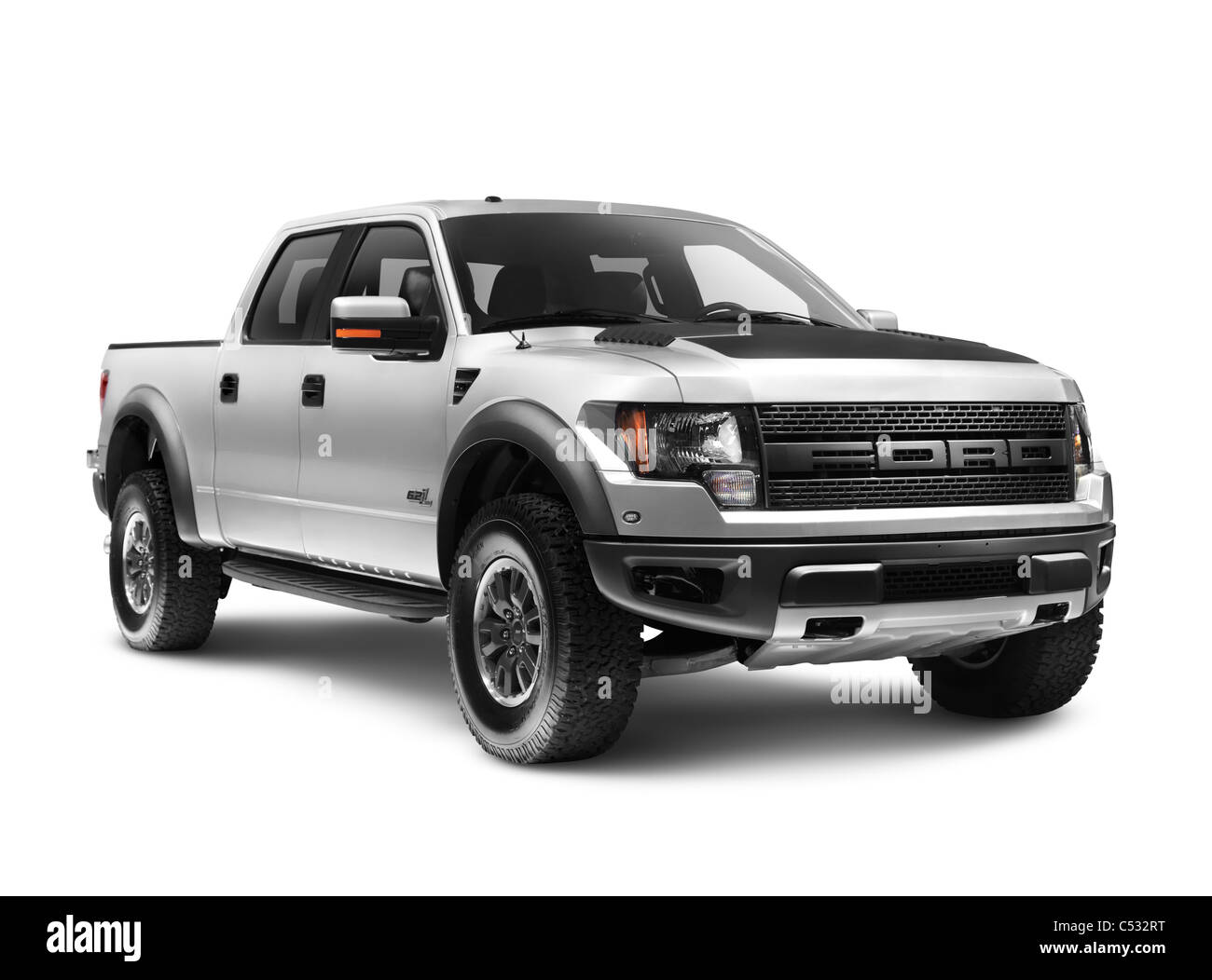 License and prints at MaximImages.com - Silver 2011 Ford F-150 Raptor SVT truck isolated on white background with clipping path Stock Photo