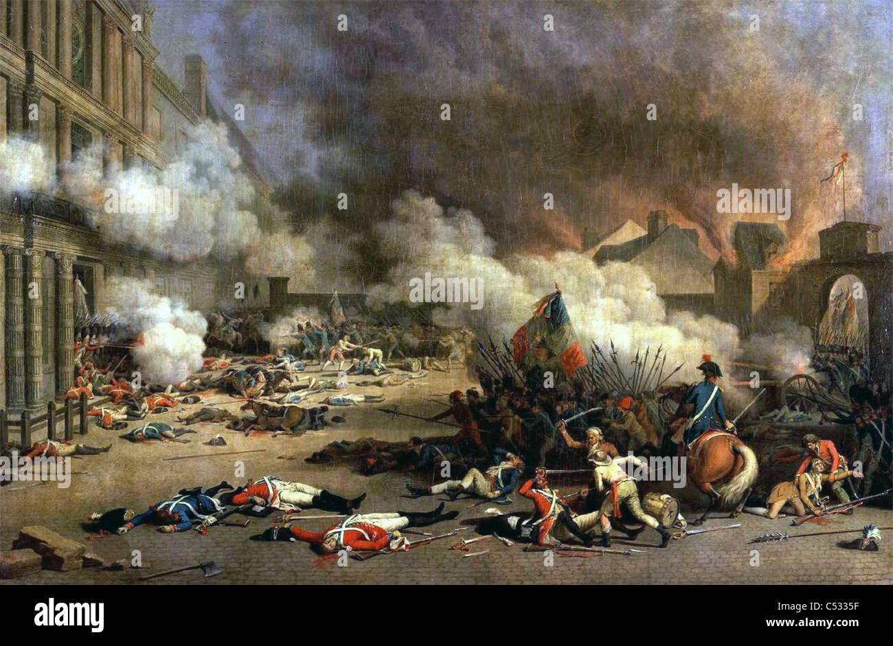 FRENCH REVOLUTION The Paris Commune storm the Tuileries Palace on 10 August 1792, painted by Jean Duplessis-Bertaux Stock Photo