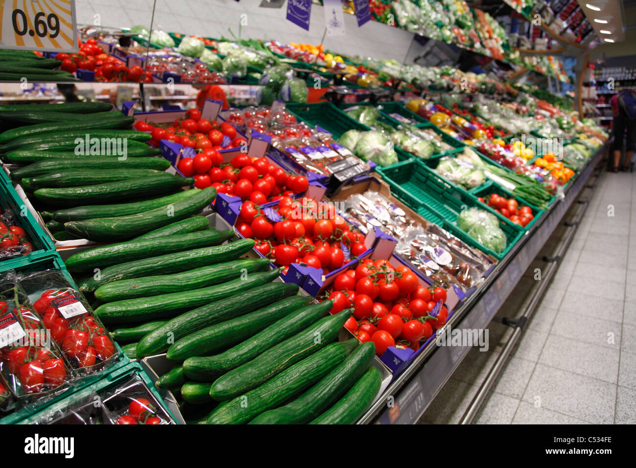vegetable shelf in a supermarket Stock Photo