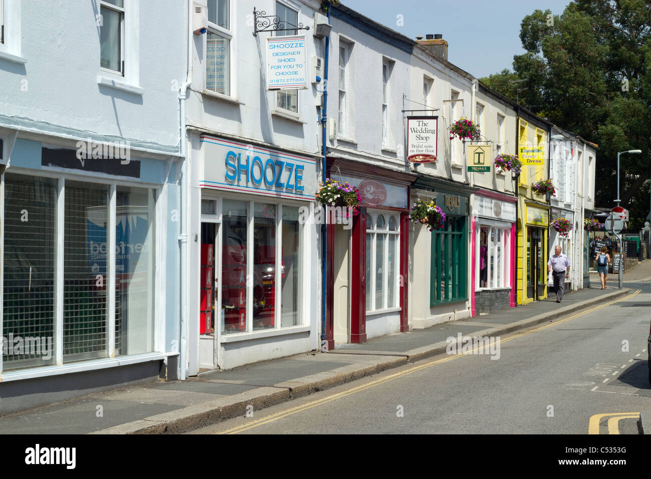 Little Castle Street small town shops in Truro, Cornwall UK. Stock Photo