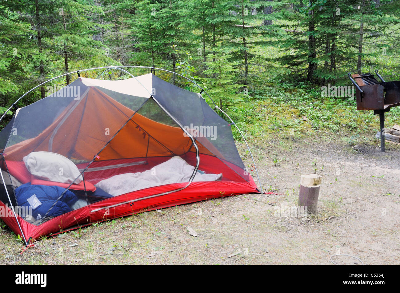 Camping in Meadow Lake Provincial Park, Saskatchewan, Canada Stock