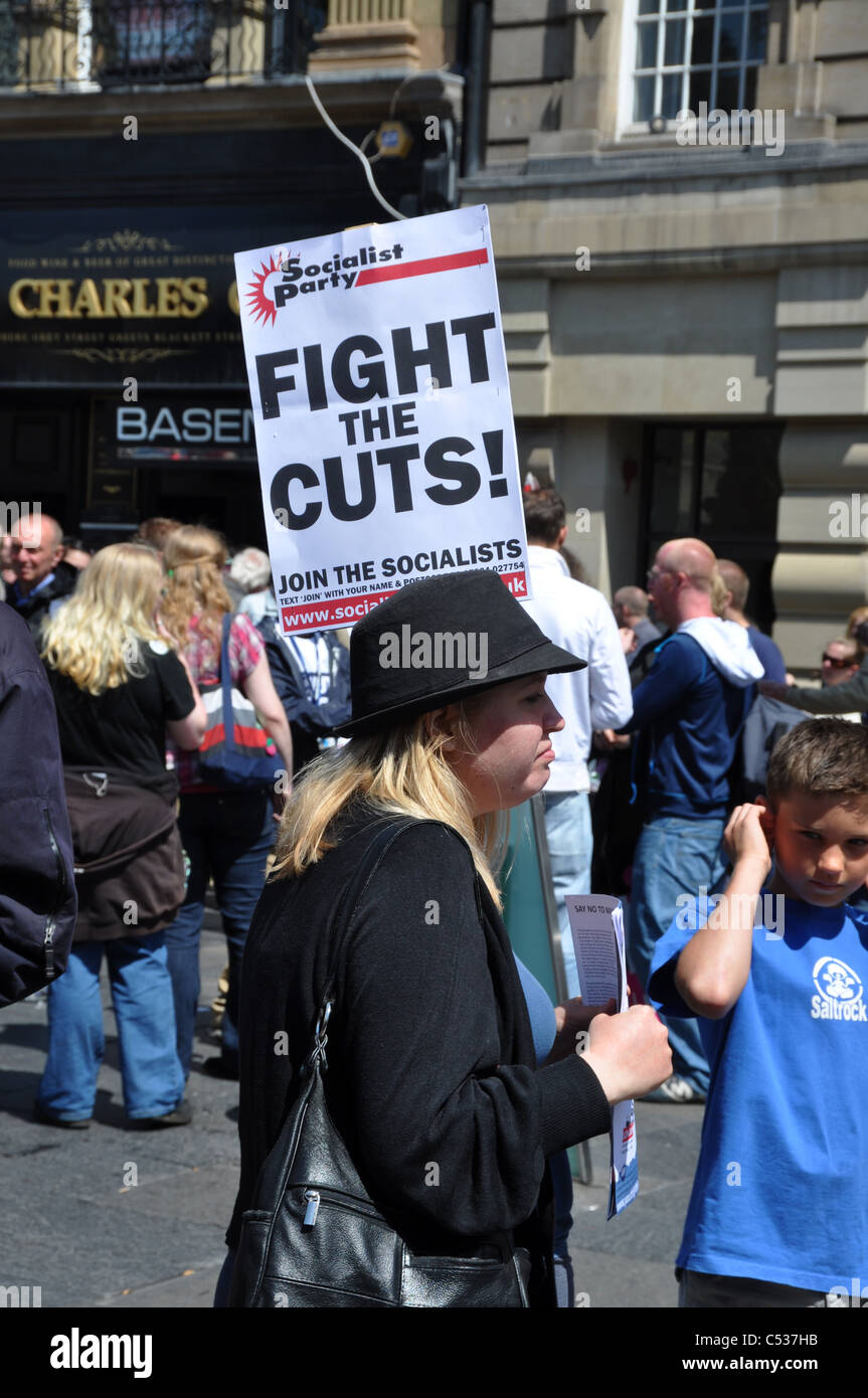 Protesters against government spending cuts Stock Photo