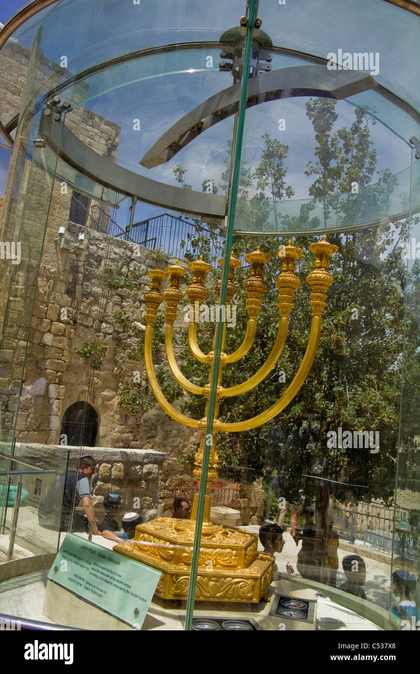 Golden Menorah recreated in the Old City, Jerusalem Israel Stock Photo