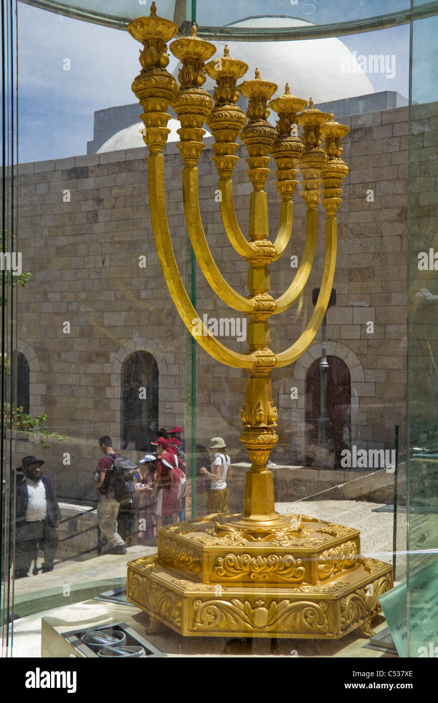 Golden Menorah recreated in the Old City, Jerusalem Israel Stock Photo