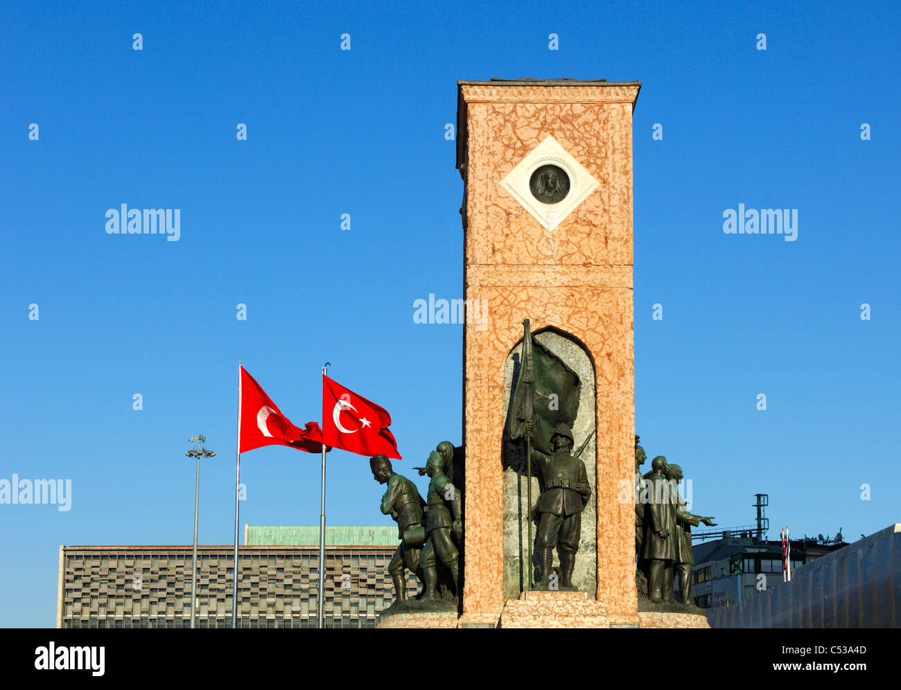 Monument of the Republic, Independence Monument, Ataturk Monument, on Taksim Square, Istanbul,Turkey Stock Photo