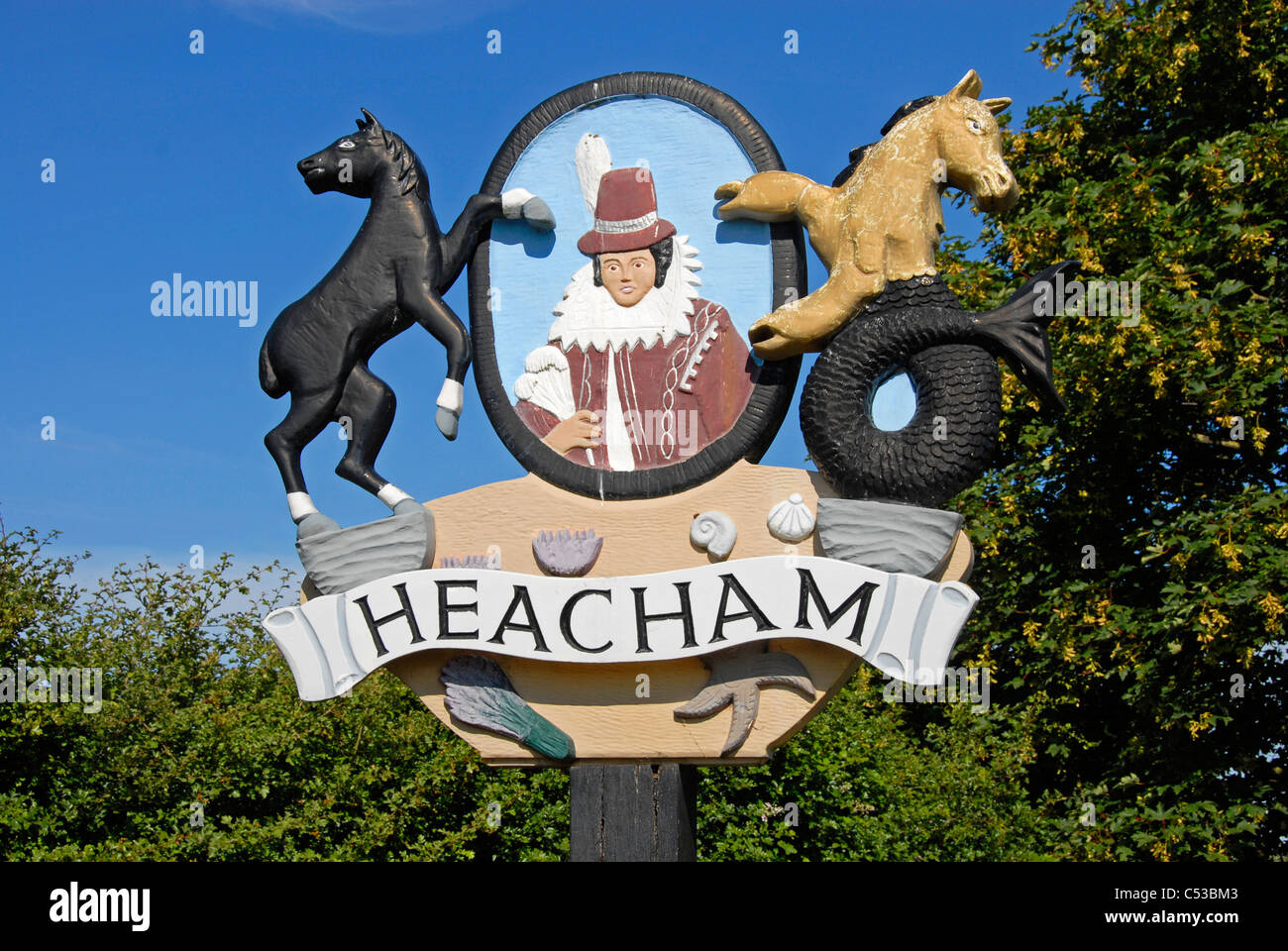 Village sign, Heacham, Norfolk, England Stock Photo