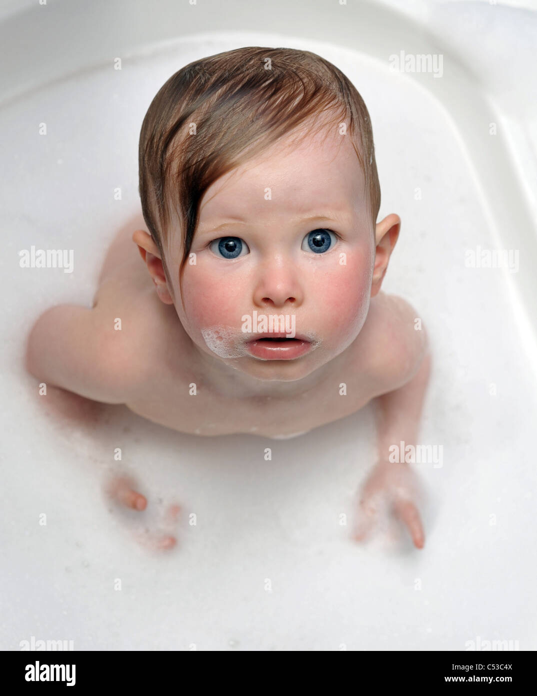 One year old old baby girl in bath Stock Photo Alamy