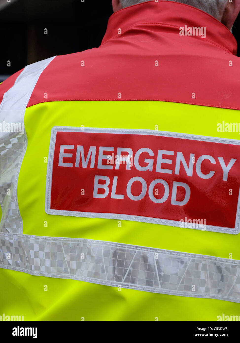 Emergency blood delivery man, supplying and transporting blood in an emergency. Stock Photo
