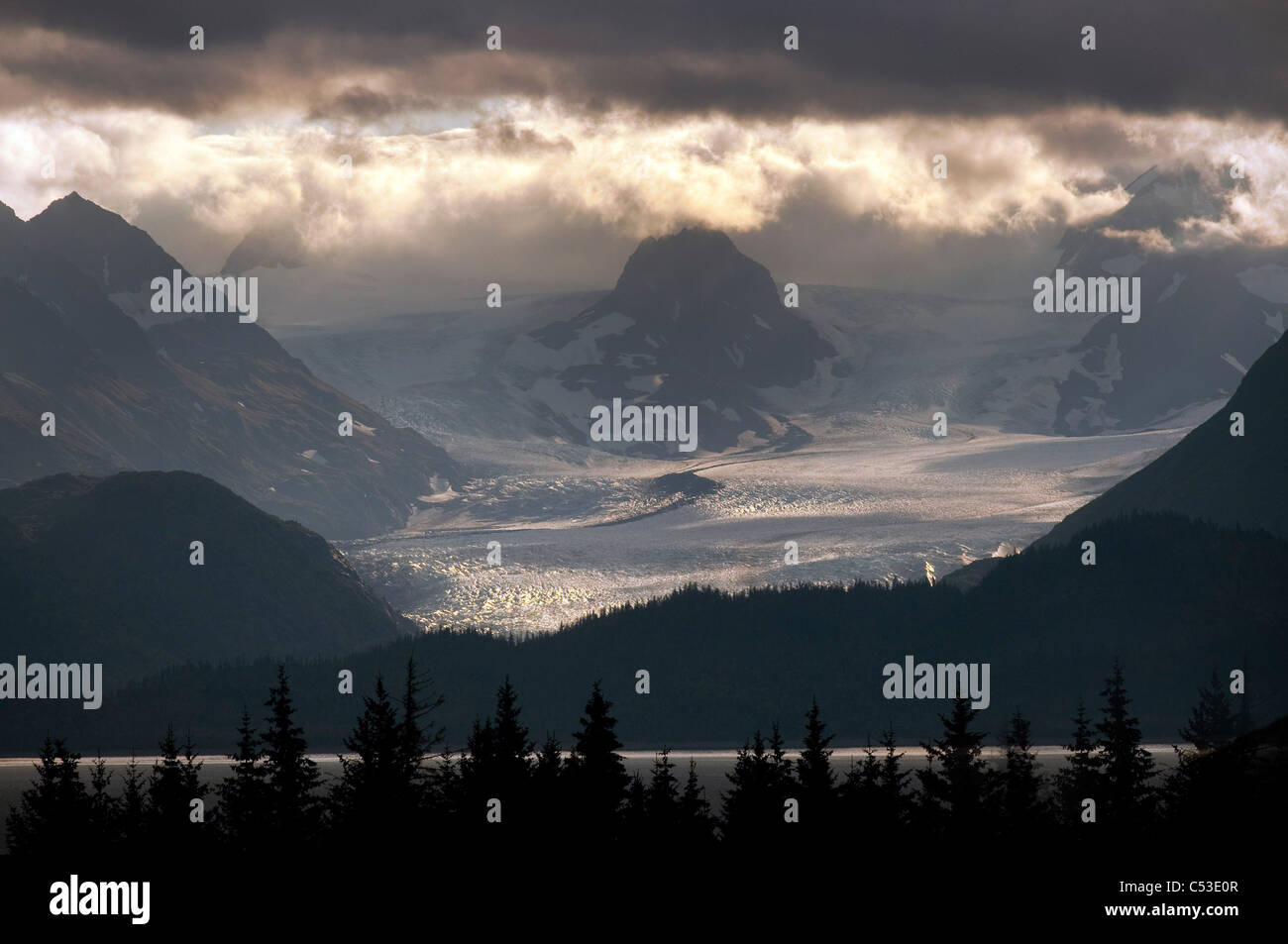 Sunrise over Grewingk Glacier and Kachemak Bay just east of Homer