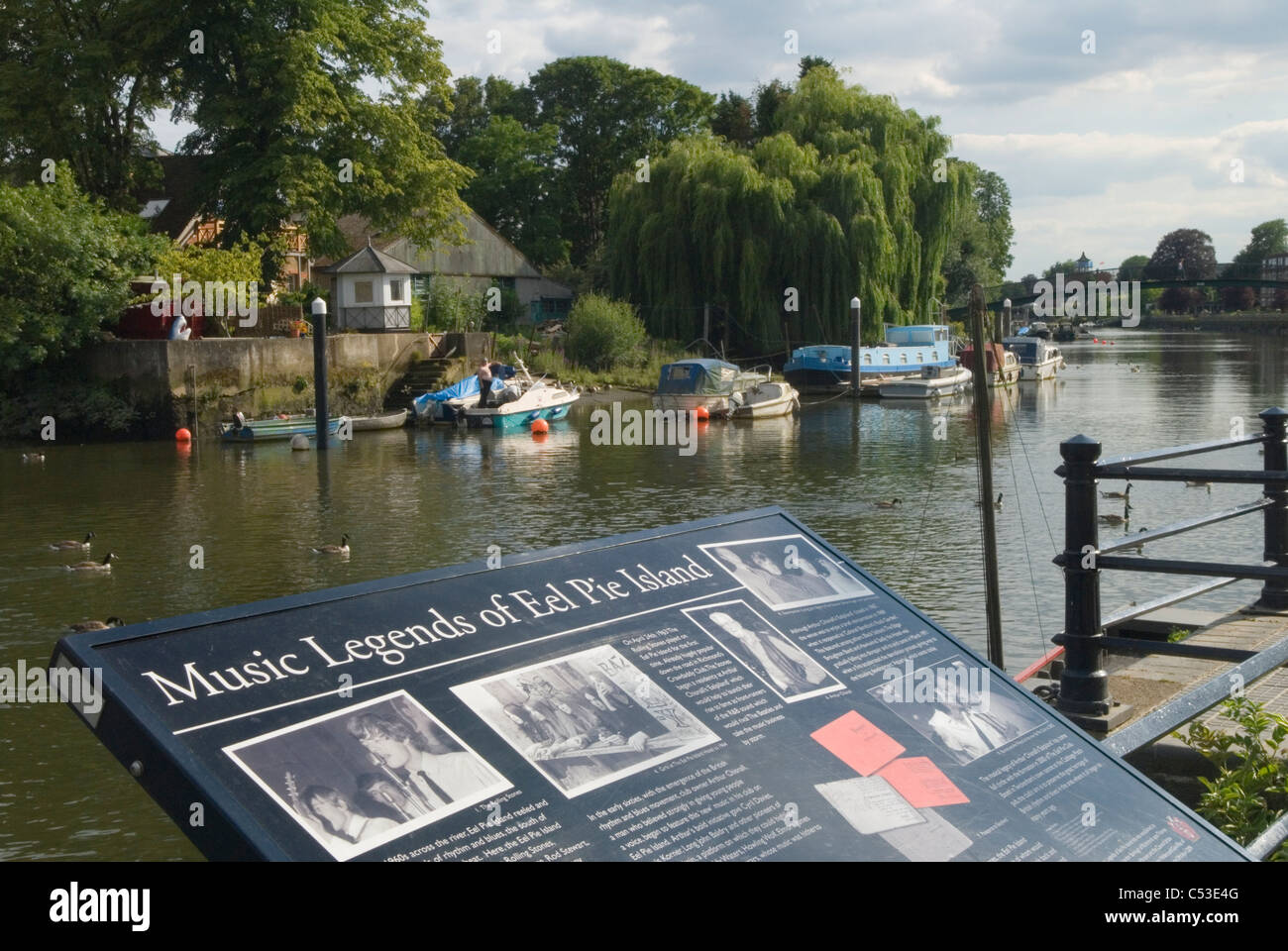 Eel Pie island. Music Legends of Eel Pie Island sign. Twickenham
