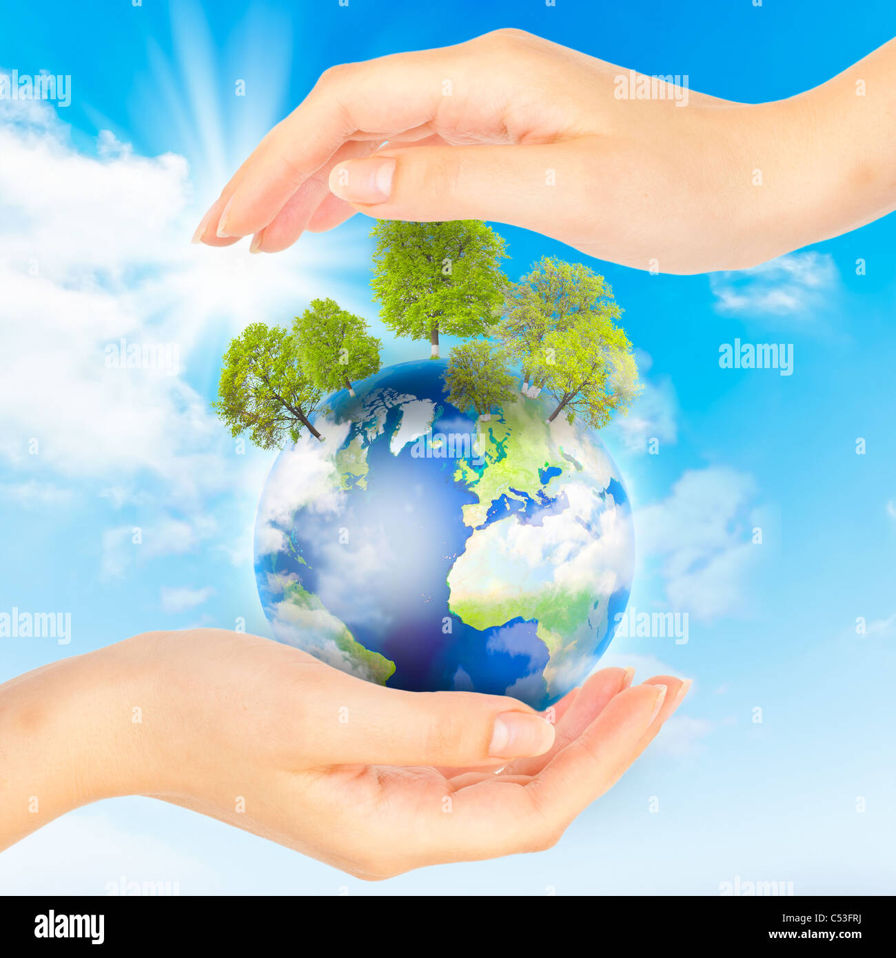 Hands and Earth. Concept Save green planet. Symbol of environmental  protection Stock Photo - Alamy