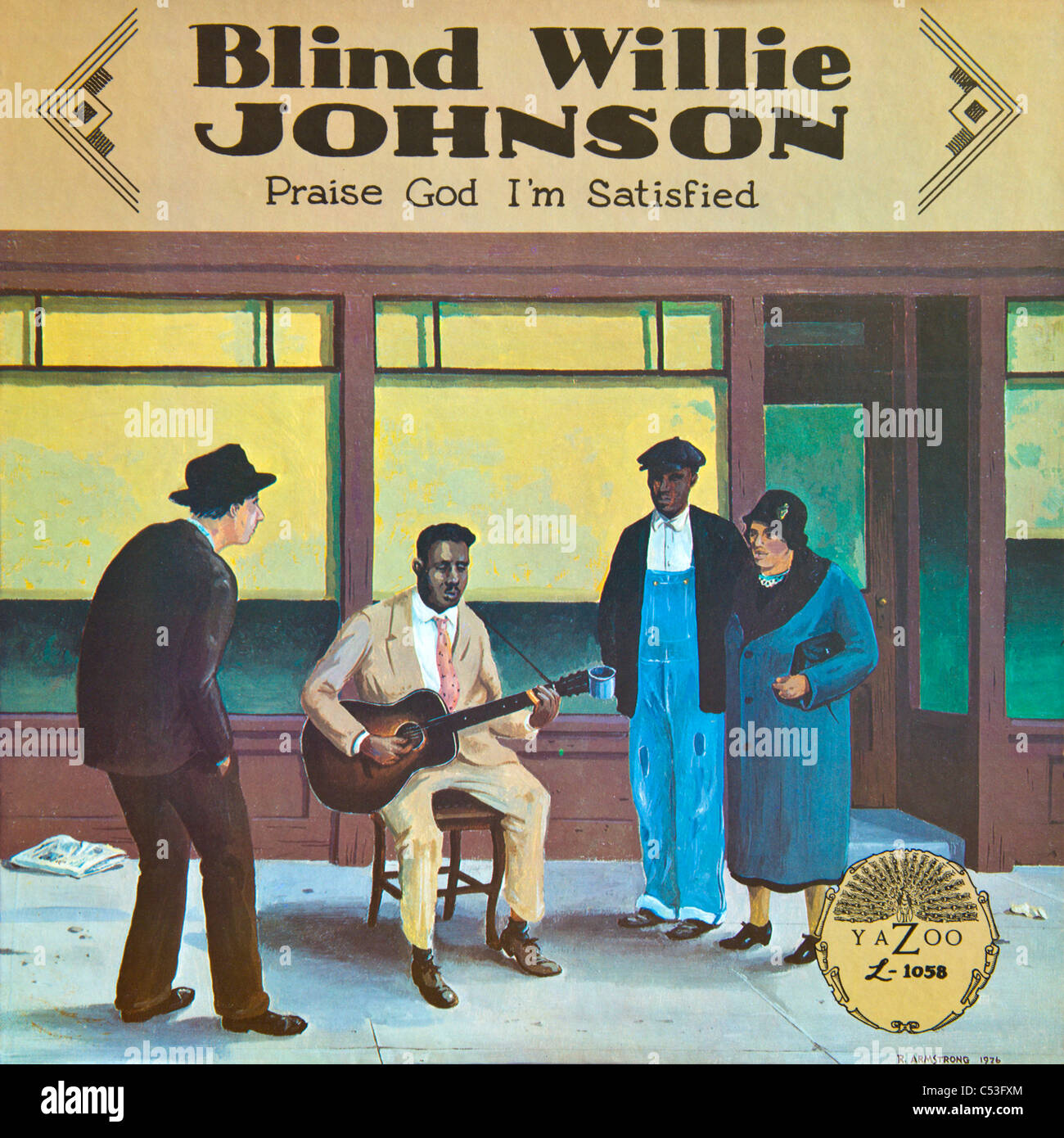 Cover of original vinyl album Praise God I'm Satisfied by Blind Willie Johnson released 1977 on Yazoo Records Stock Photo