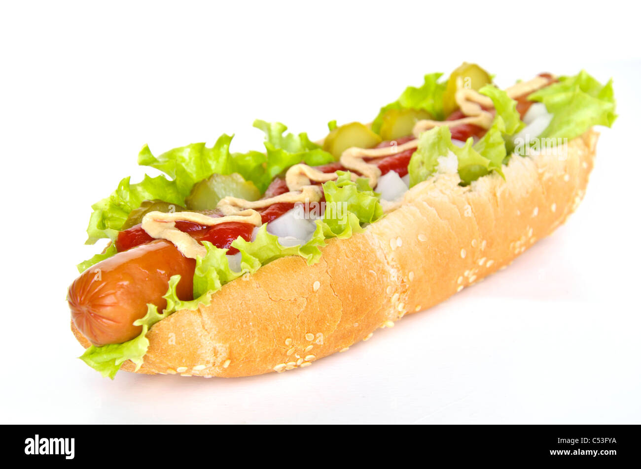 Hot dog on the white background Stock Photo