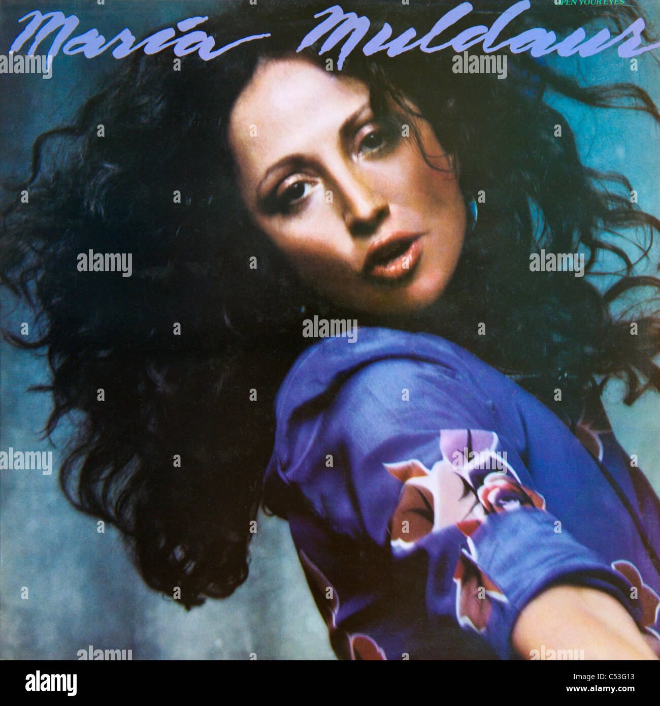 Cover of original vinyl album Open Your Eyes by Maria Muldaur released 1979 on Warner Brothers Records Stock Photo