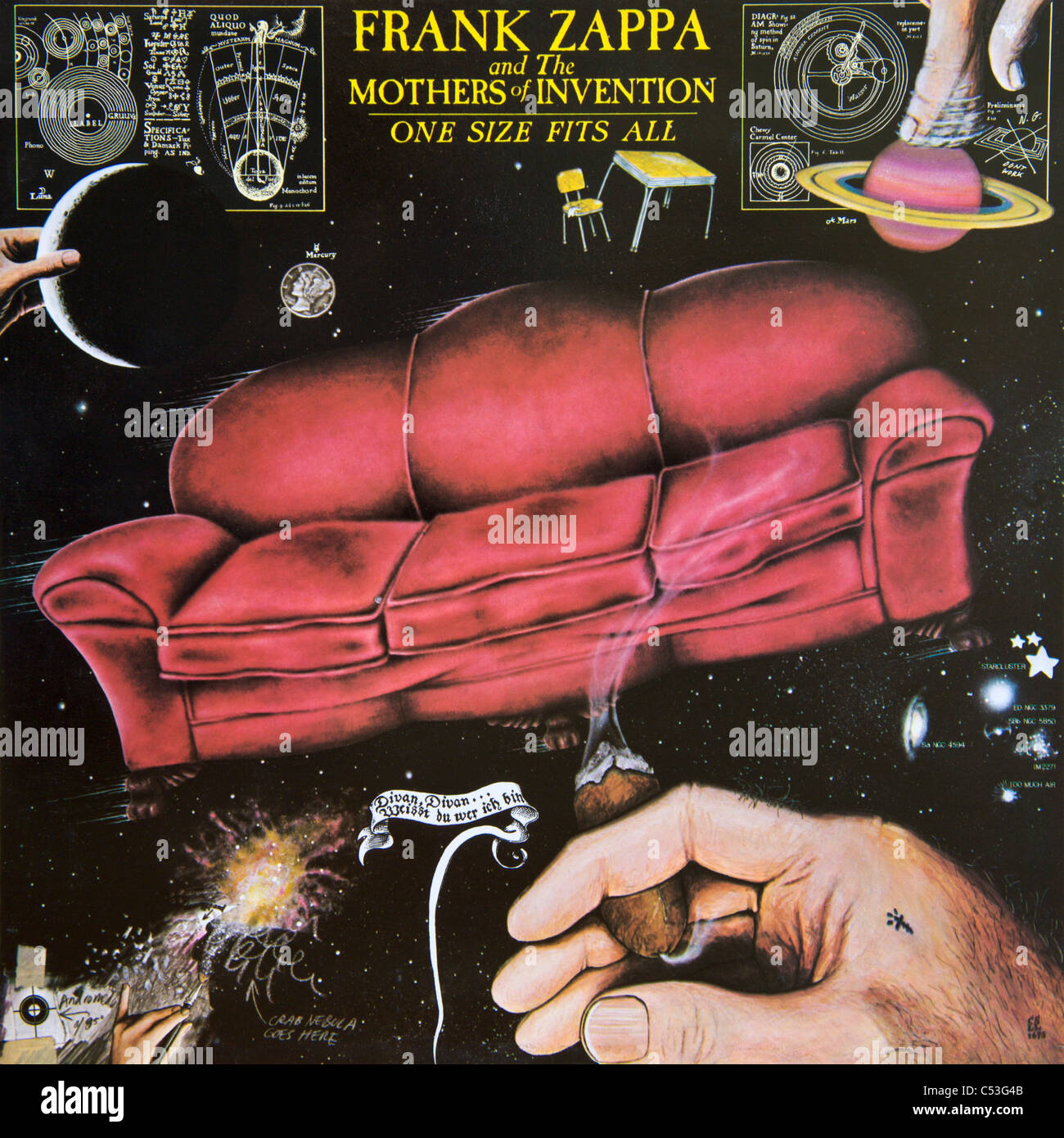 Cover of original vinyl album One Size Fits All by Frank Zappa And The Mothers of Invention released 1975 on Discreet Records Stock Photo