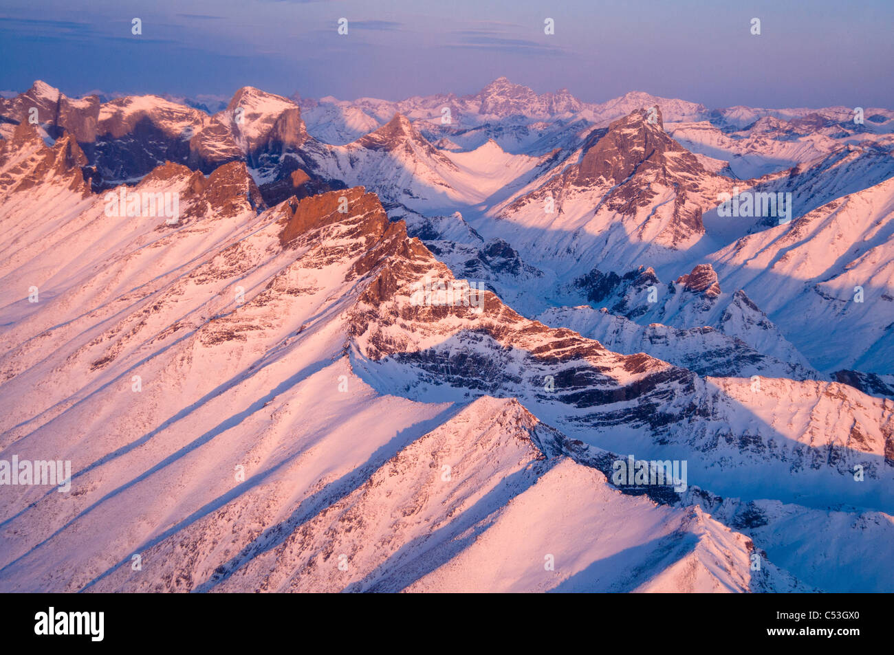 Morning aerial view of Arrigetch Peaks in the Brooks Range,Gates of the
