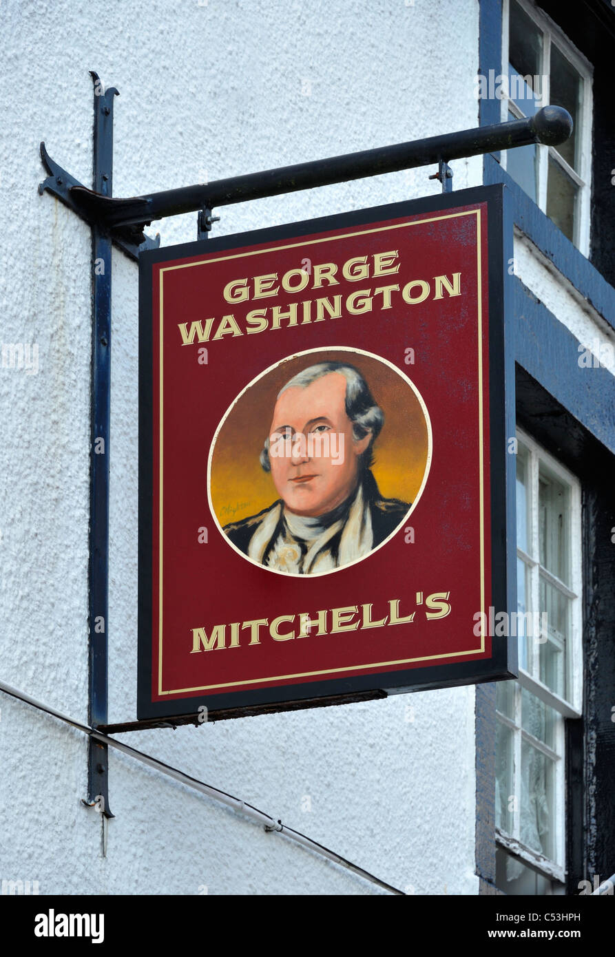 Inn sign, 'George Washington', High Street. Warton, Lancashire, England, United Kingdom, Europe. Stock Photo