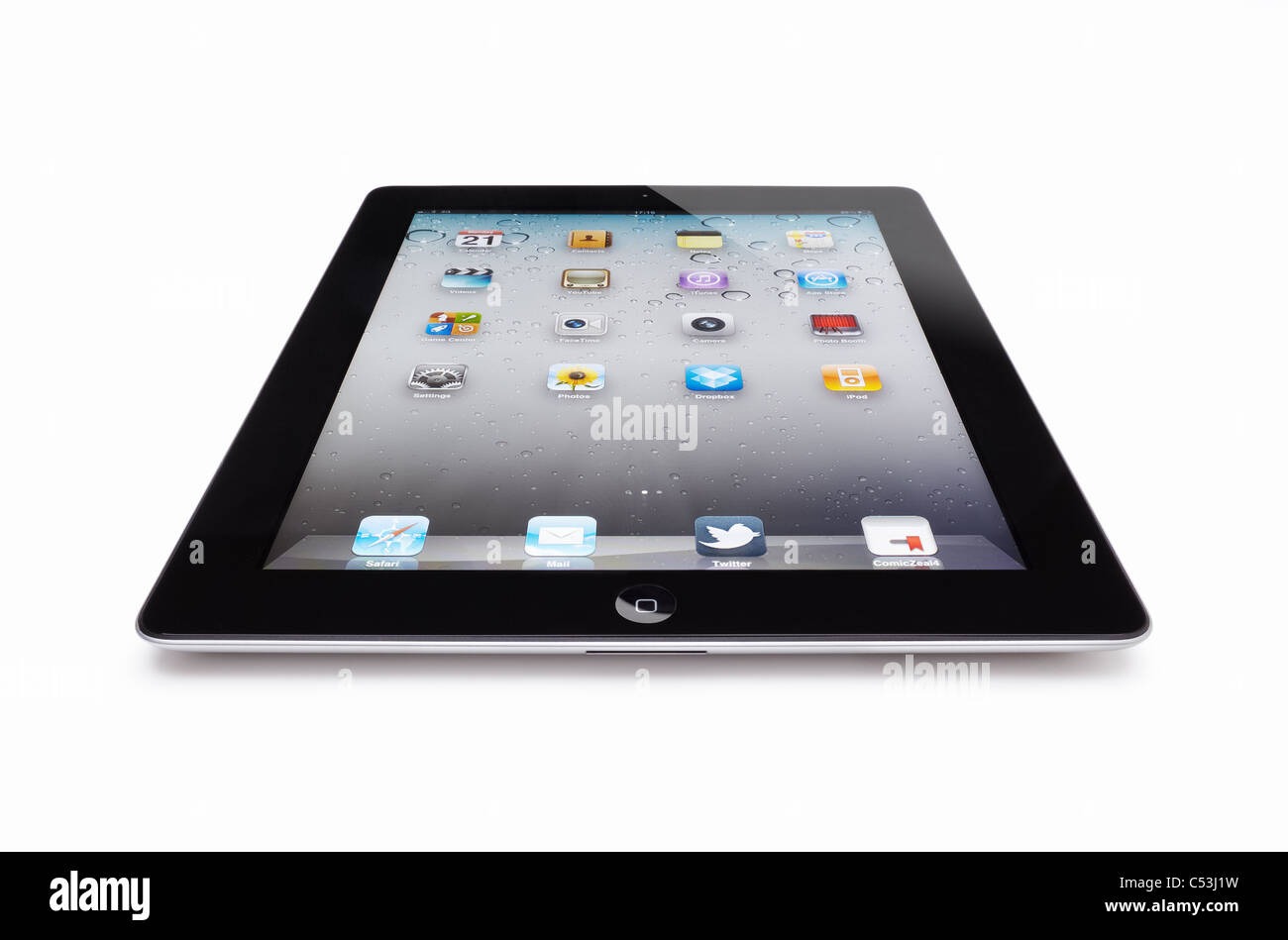 Apple iPad 2 cut out on a white background with shadow and clipping path. Stock Photo