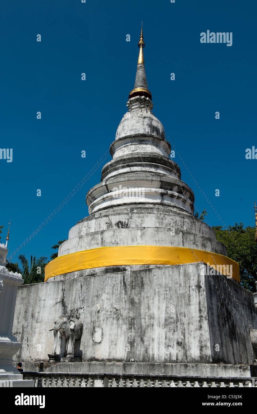 Low angle view of a stupa at Wat Phra Singh, Chiang Mai, Thailand Stock Photo