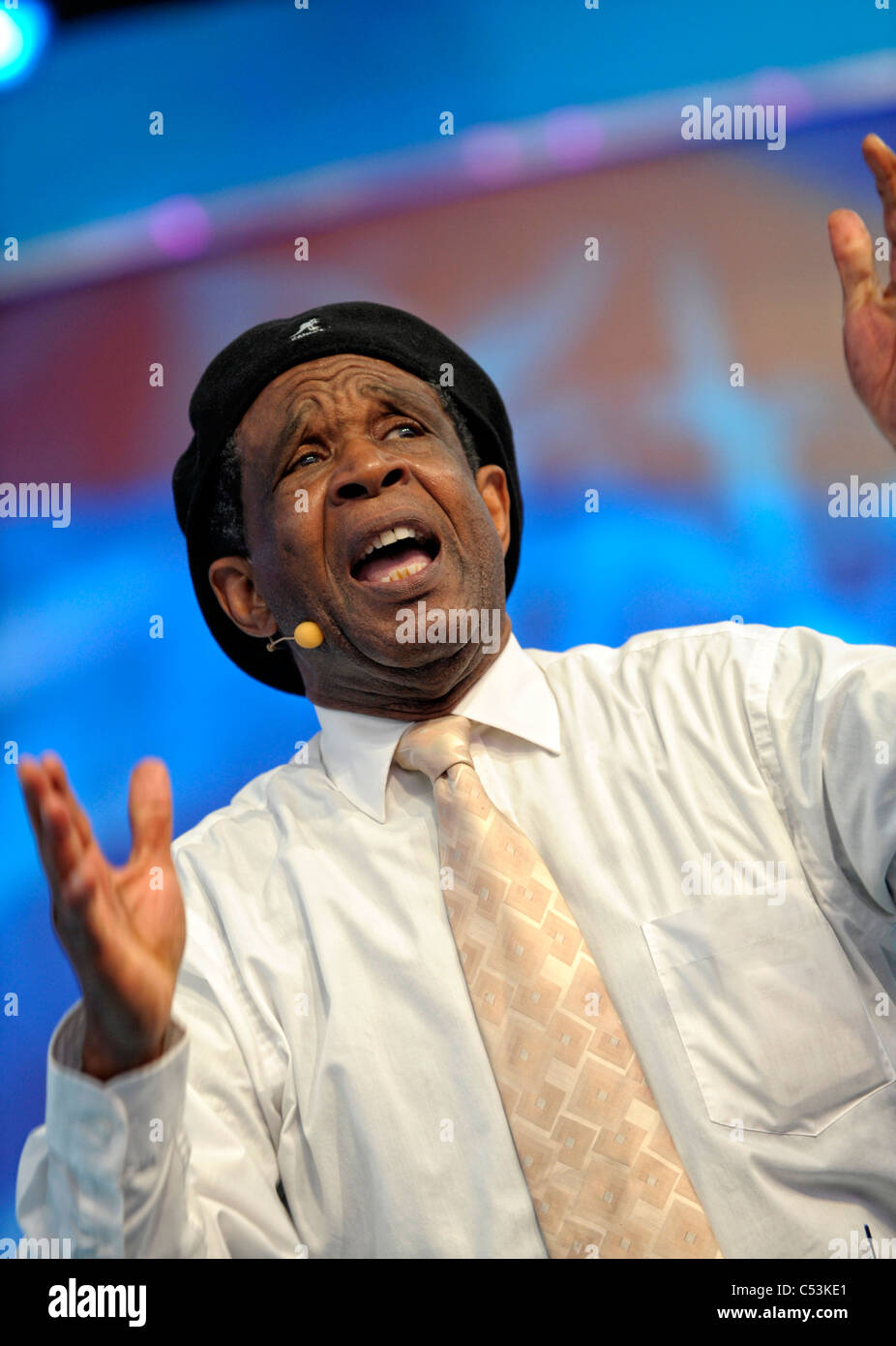 Alex Pascall MBE, founder of the Notting Hill Carnival, performs at the 2011 Llangollen International Musical Eisteddfod Stock Photo