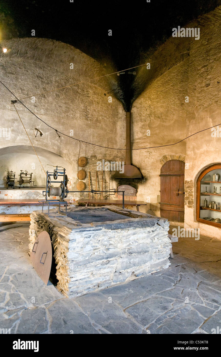 Medieval castle kitchen, museum Burgk Castle, Burgk, Thuringia, Germany, Europe Stock Photo
