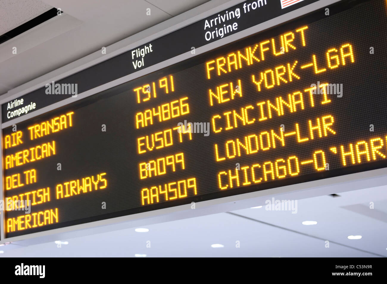 Toronto Pearson International airport arrivals board Stock Photo