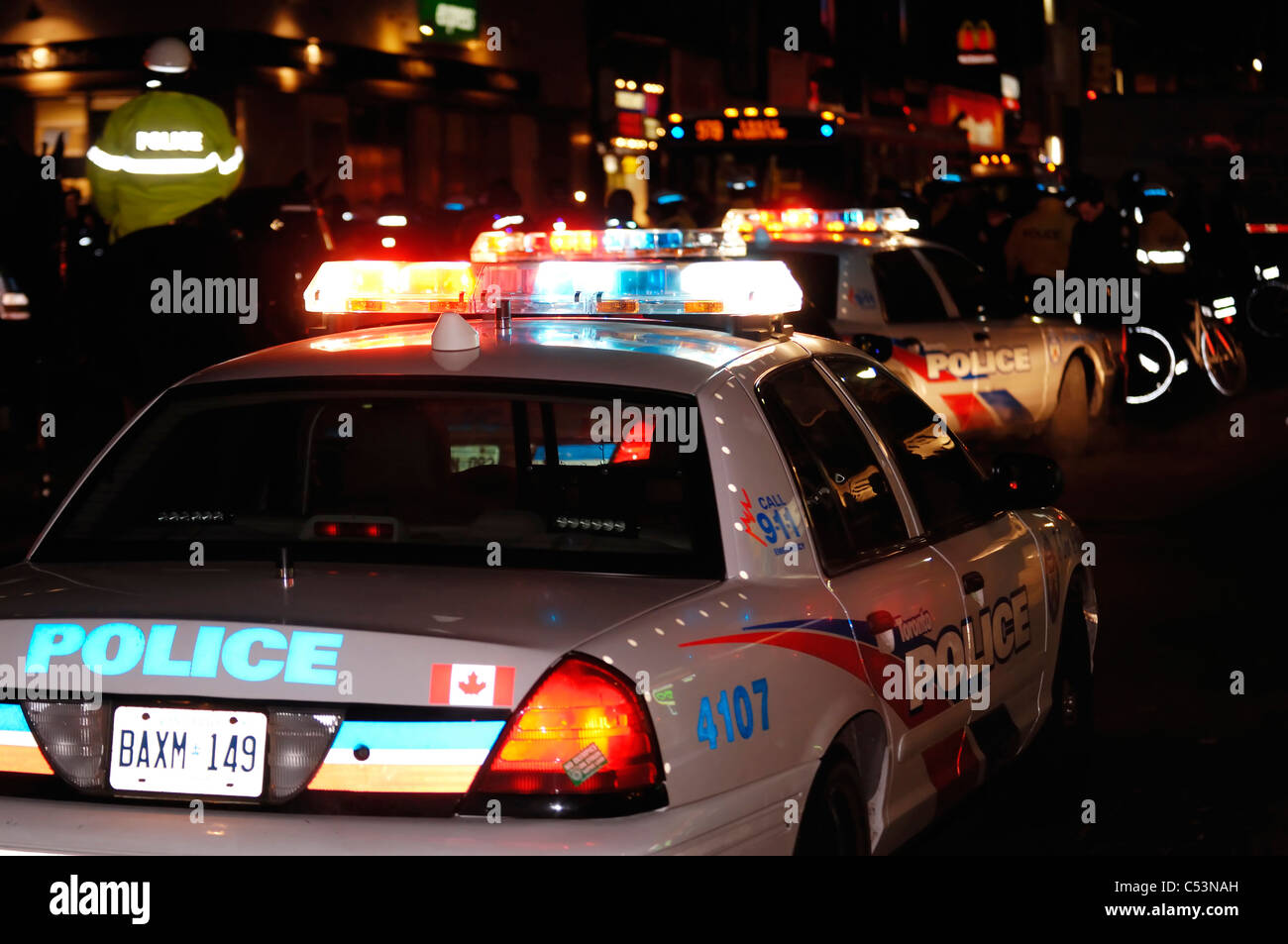 Toronto police on duty at night. Ontario, Canada. Stock Photo