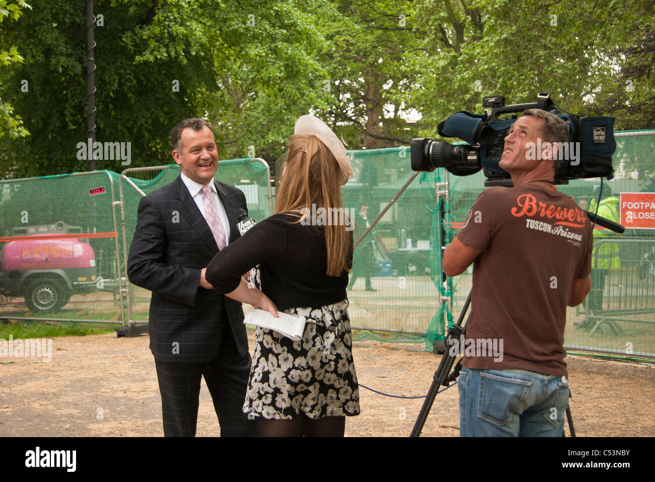 Paul Burrell being interviewed in the park during the Royal wedding celebration. Stock Photo