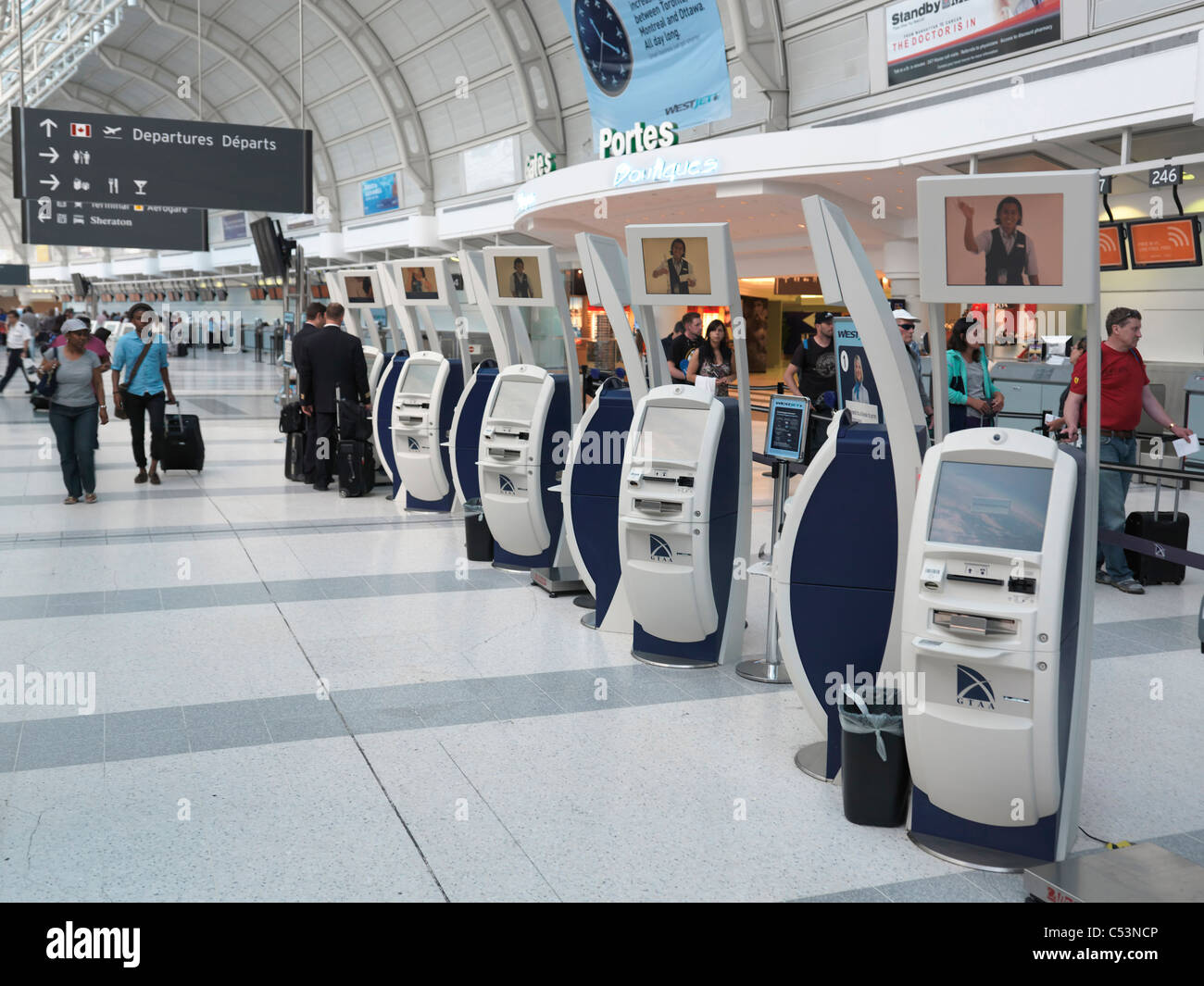 Air Canada electronic check-in kiosks at Toronto Pearson international airport Stock Photo