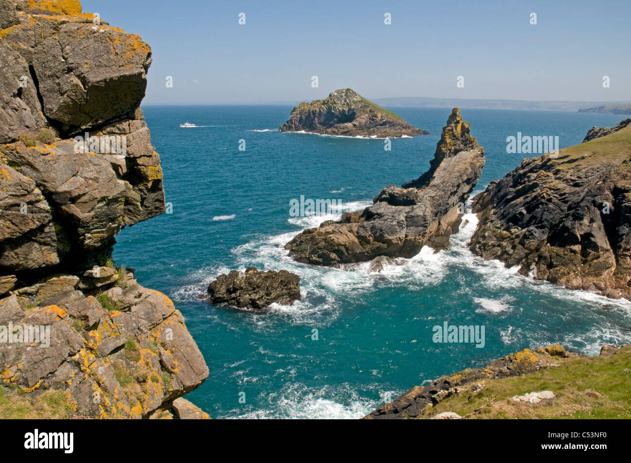 The craggy rock formations at The Rumps, close to Pentire Point ...