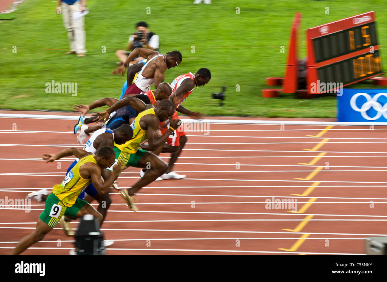 Usain Bolt breaks away during Men's 100 meter sprint. He later wins 220 meter  sprint and title World's Fastest Man Stock Photo - Alamy