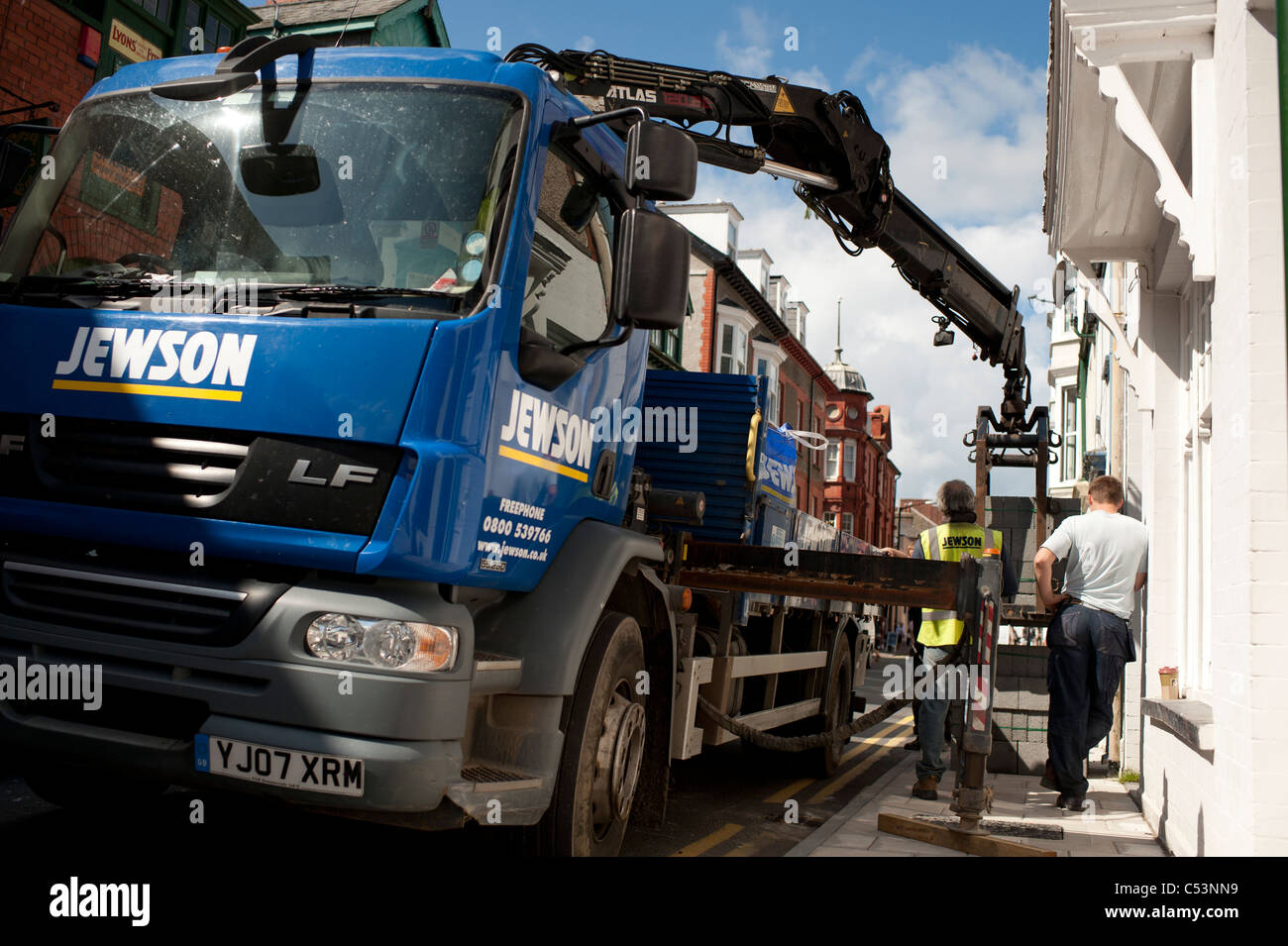 A Jewson truck delivering heavy building supplies, UK Stock Photo