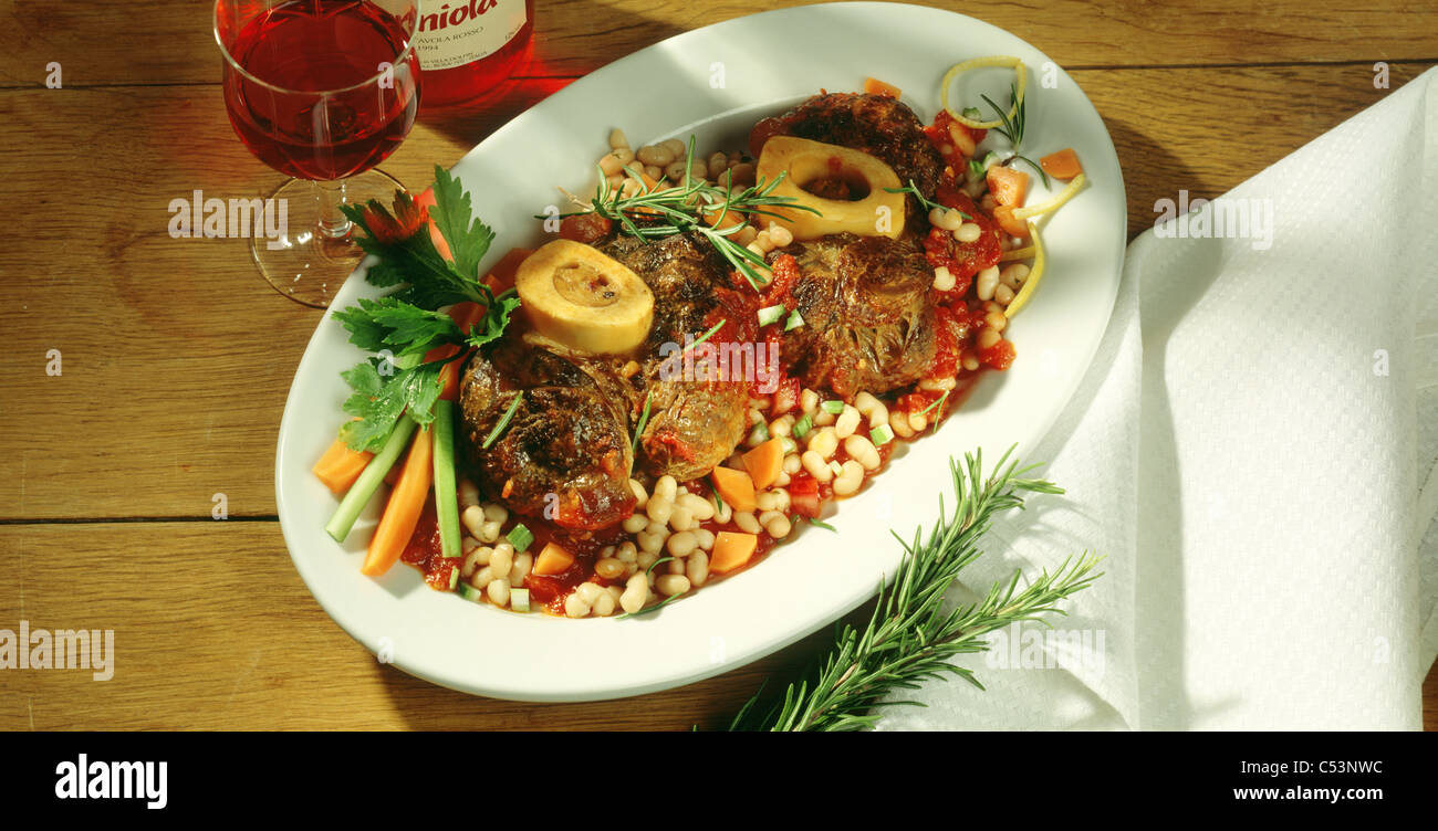 Knuckle of veal with white beans (Ossobuco al fagiolo) Stock Photo