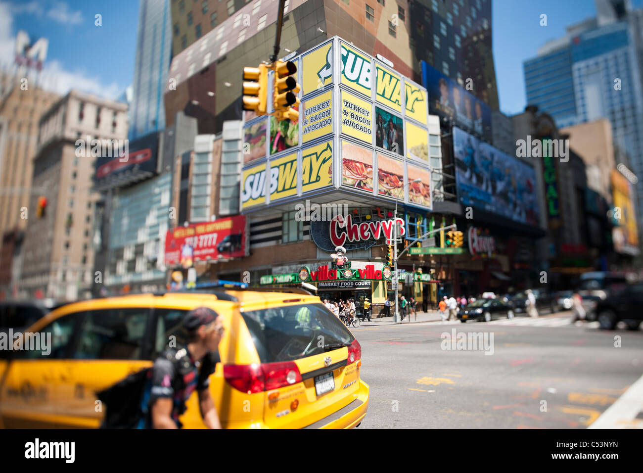 An advertisement for Subway sandwich shops in Times Square in Midtown