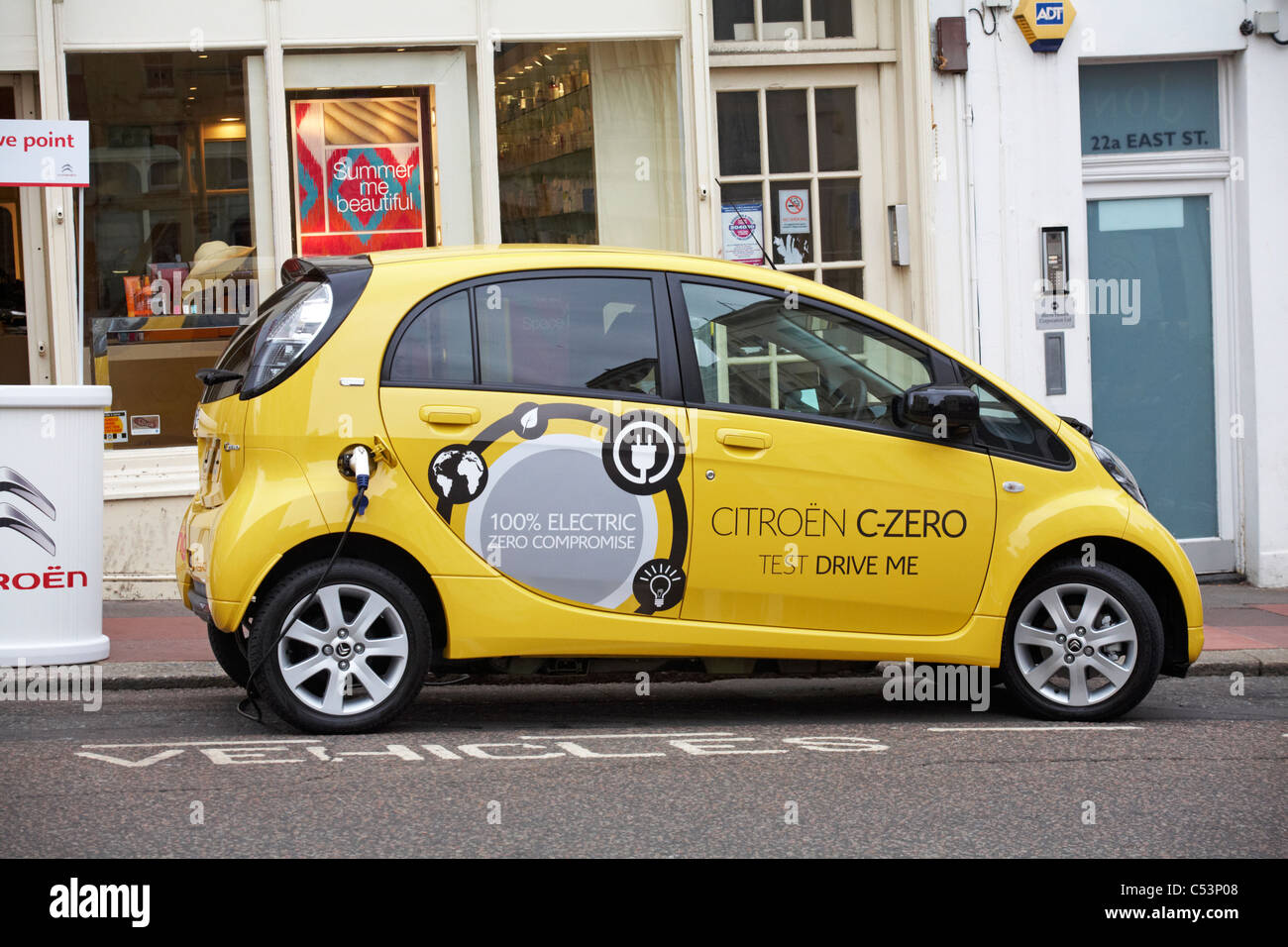 Citroen C-Zero electric car being recharged at Brighton in May Stock Photo