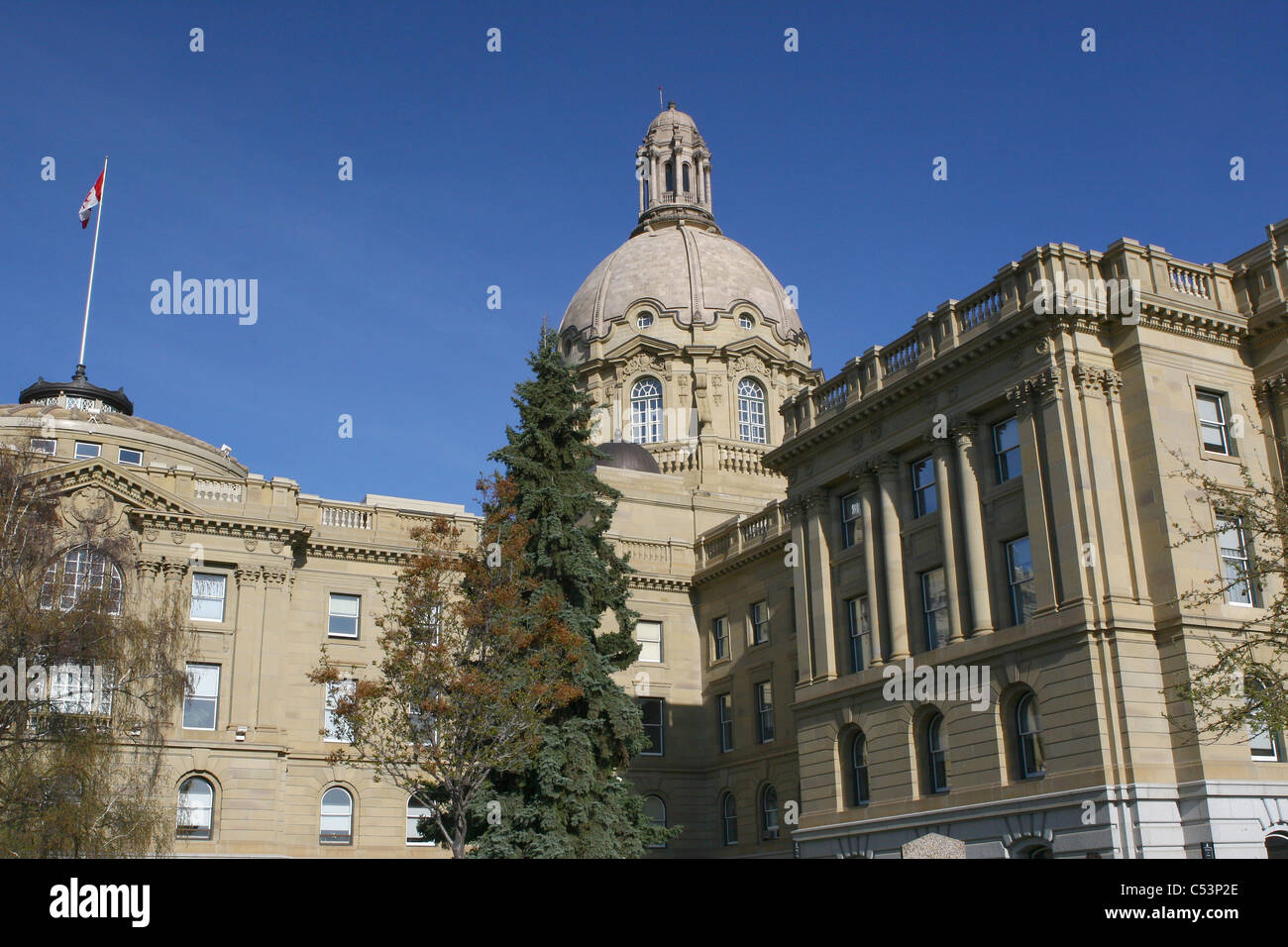 Parliament buildings in Edmonton, Alberta, Canada. Historical structure stone mortar blocks sandstone outside Stock Photo