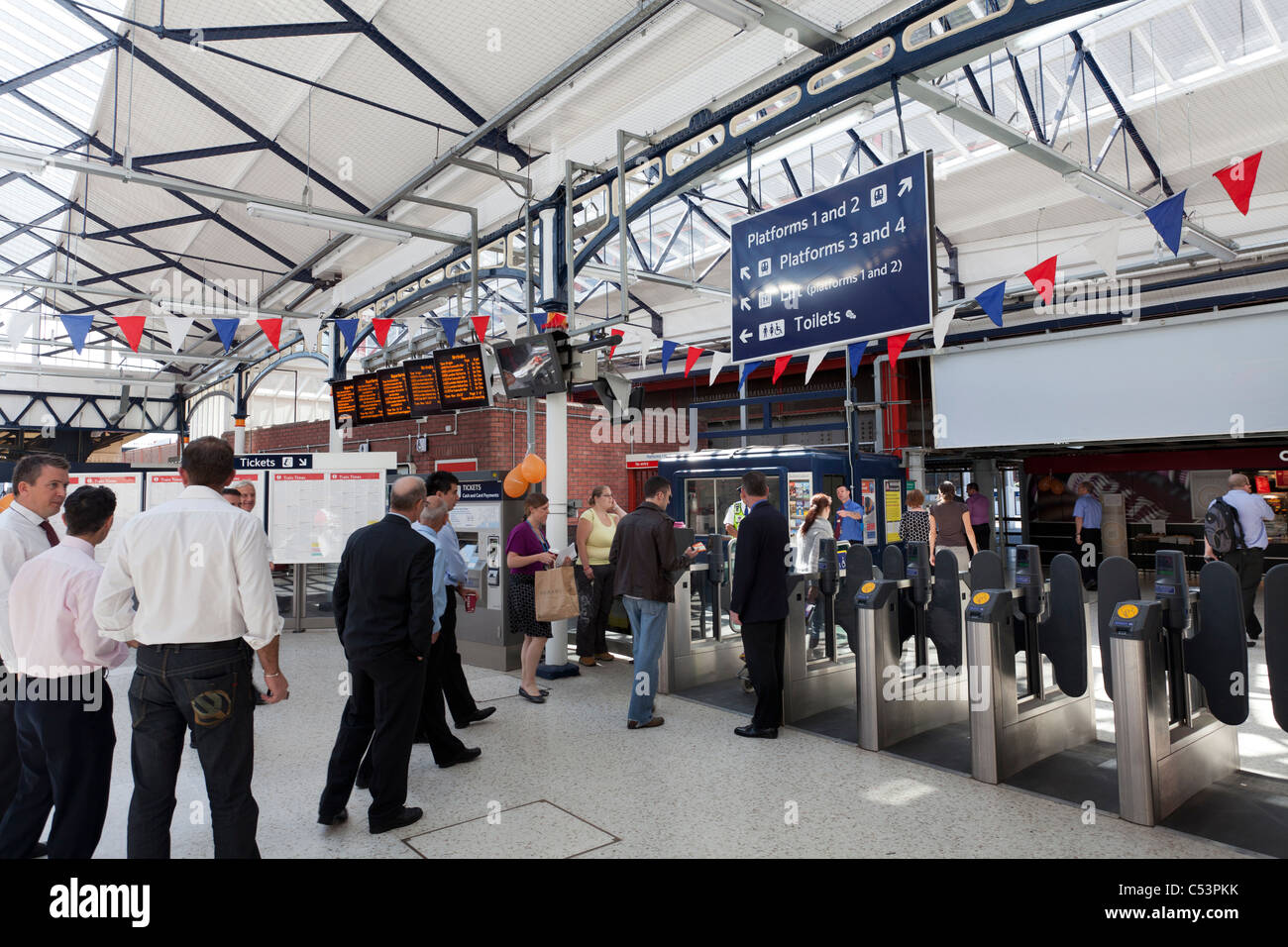 ticket barrier at Portsmouth Railway station Stock Photo