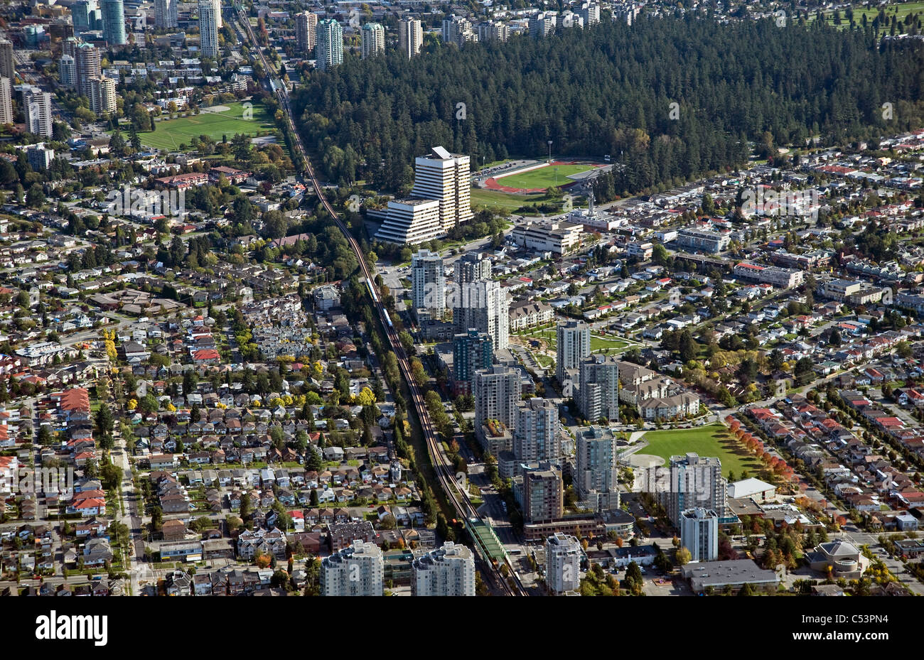 Vancouver Aerial Burnaby with SkyTrain Stock Photo Alamy