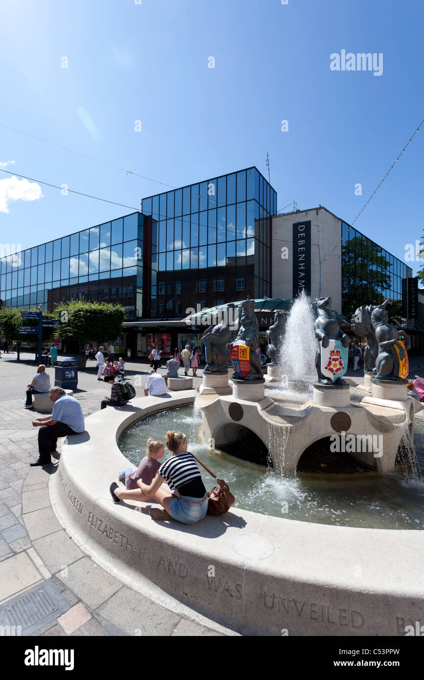 Queen Elizabeth Fountain in Commercial road Portsmouth with Debenhams