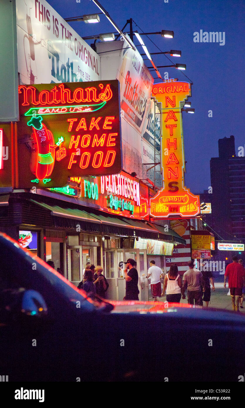 Nathans hot dog stand Coney Island Brooklyn NY Stock Photo