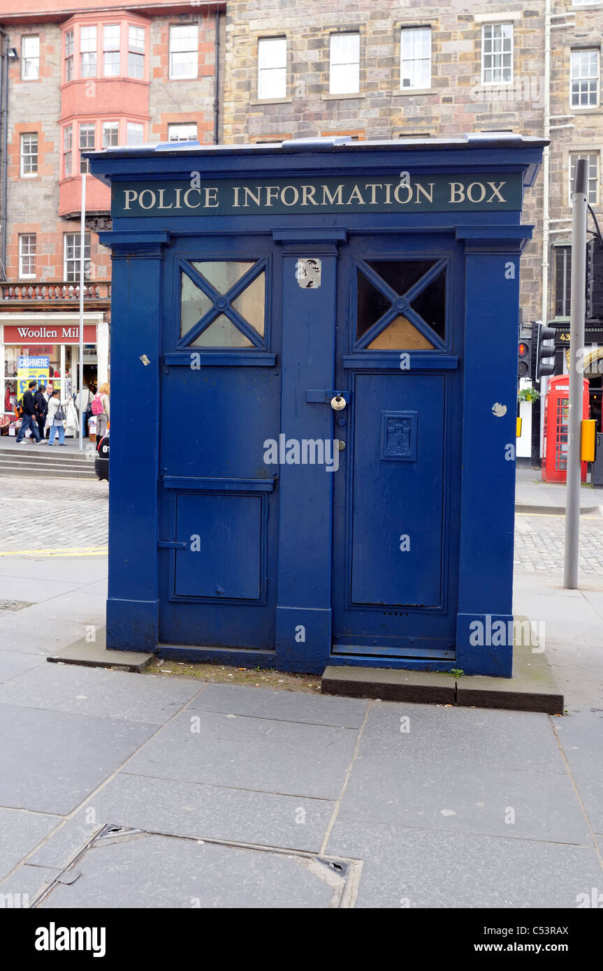 Police Call Box On The High Street Royal Mile Edinburgh Scotland Stock Photo