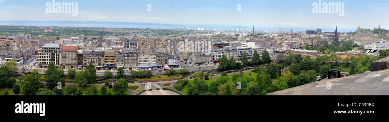 A Panorama Of The City Of Edinburgh With Princess Street In The Foreground, Shot From Edinburgh Castle Stock Photo