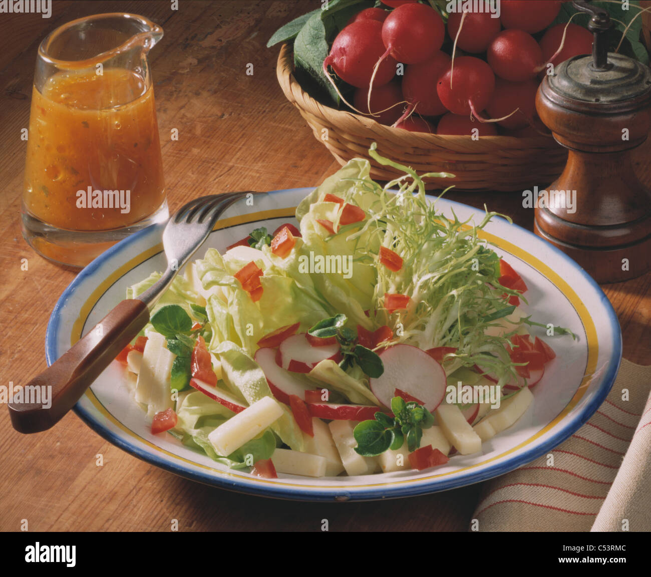Garden salad with feta cheese and balsamdressing Stock Photo Alamy