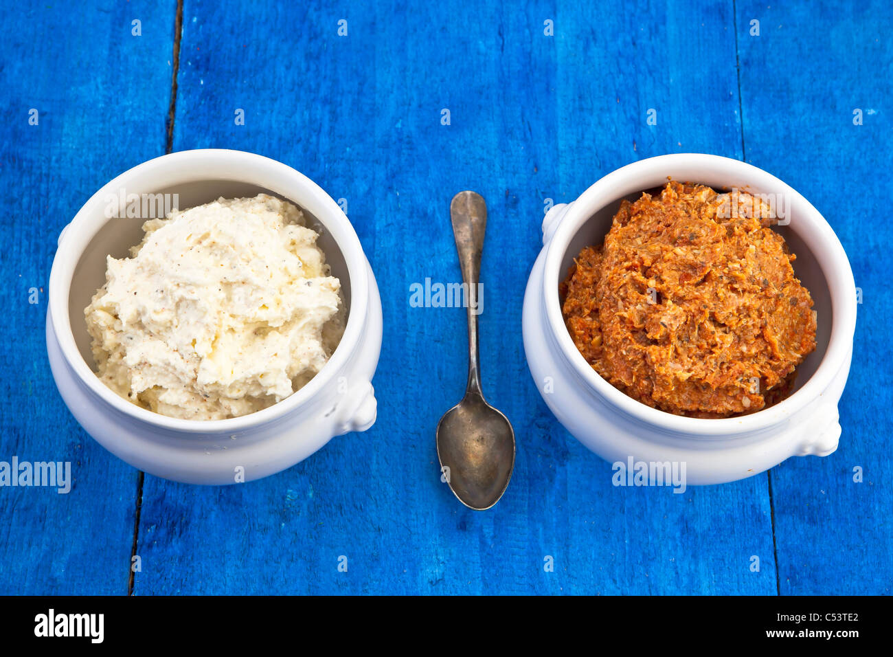Feta cheese with cream cheese and dried tomatoes with artichoke hearts