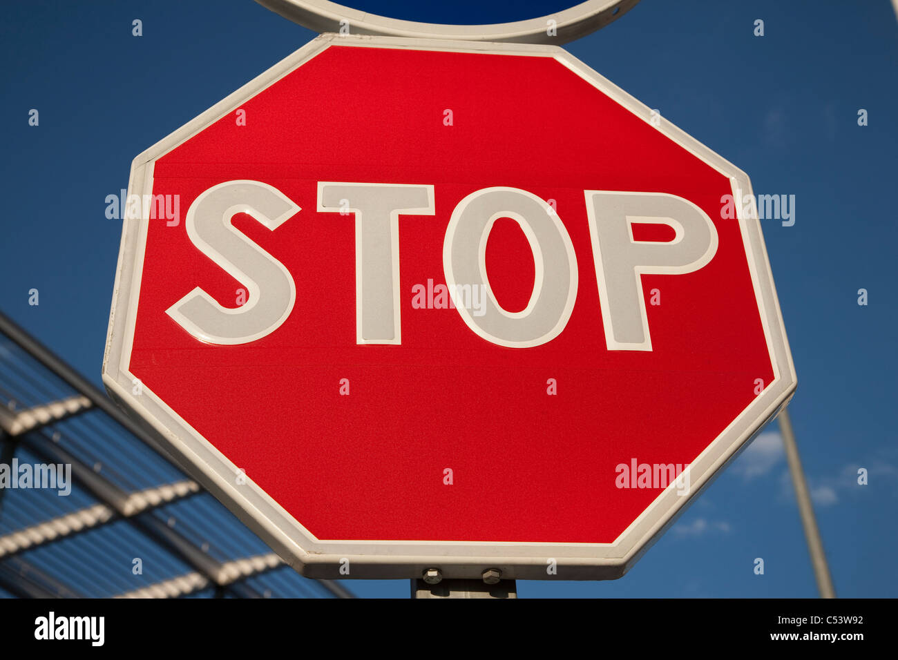 close-up of red stop sign in urban setting Stock Photo - Alamy