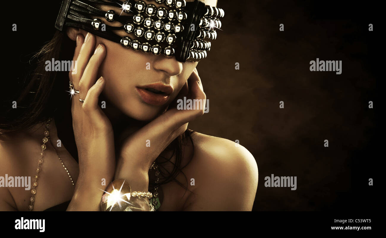 Portrait of a woman with covered eyes Stock Photo Alamy