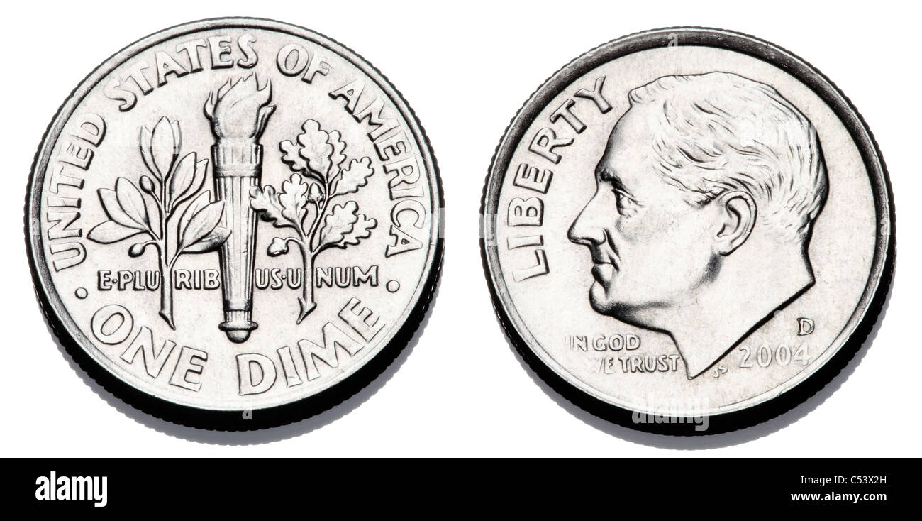 A United states Dime, or 1/10 dollar. Stock Photo